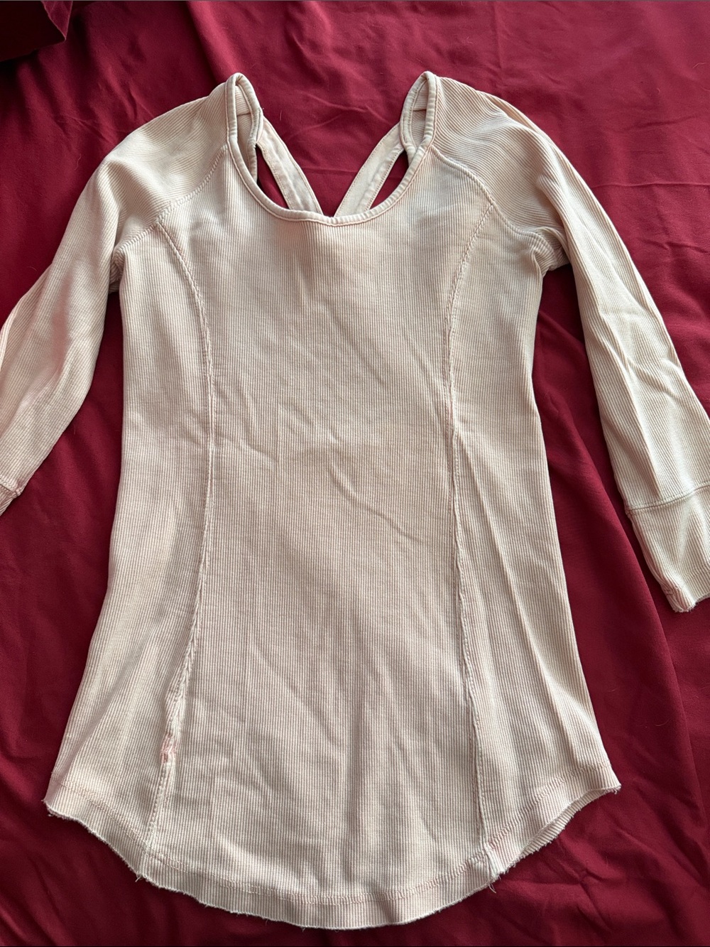 Free people Women's Cream Ribbed Long-Sleeve Top with Back Keyhole